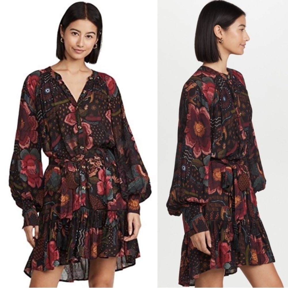 FARM RIO •BLOGGER FAVE•SOLD OUT• Black River Creatures Floral Belted Mini Dress